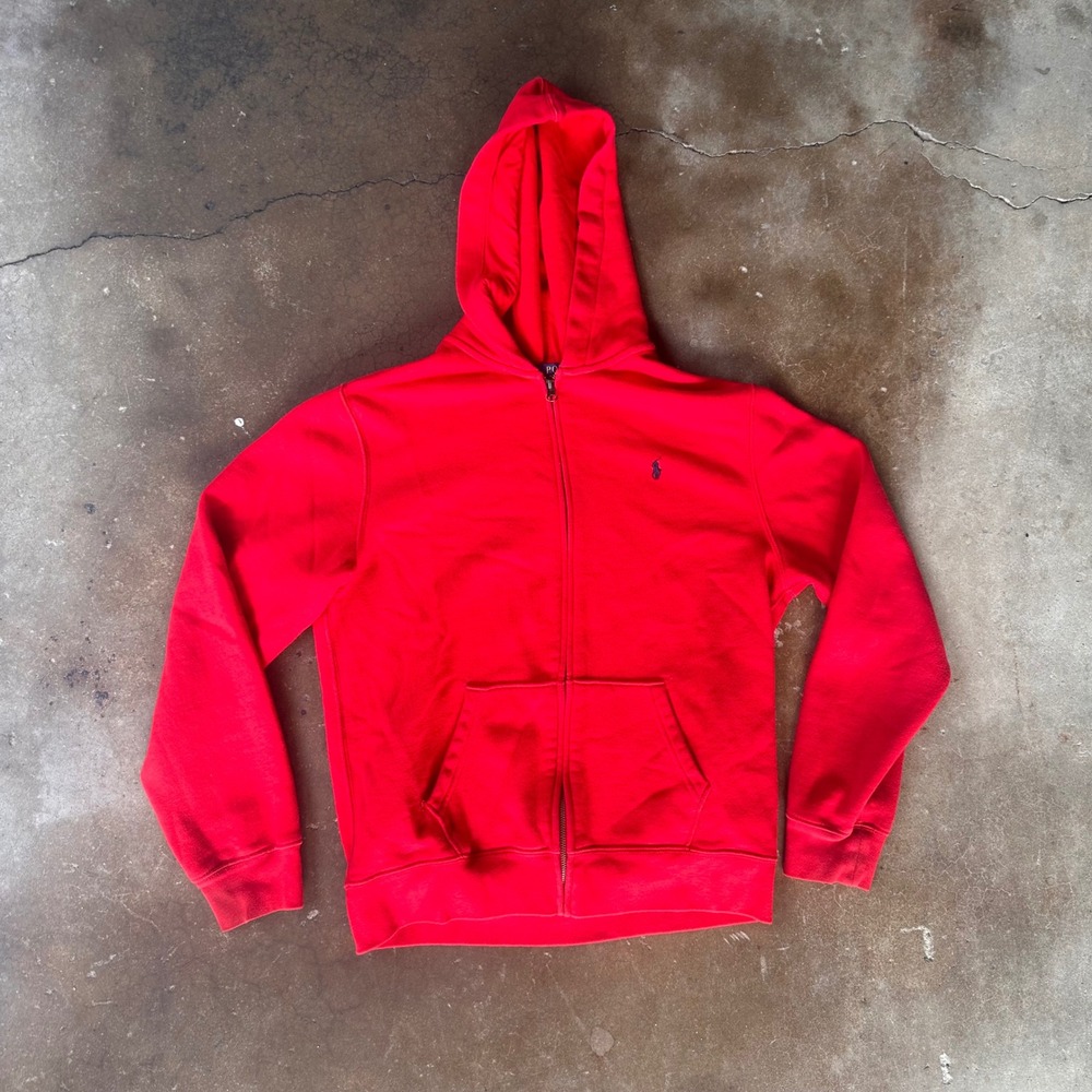 Polo Ralph Lauren Zip Hoodie Kids XL 18-20 Red Good Fleece Pony Logo